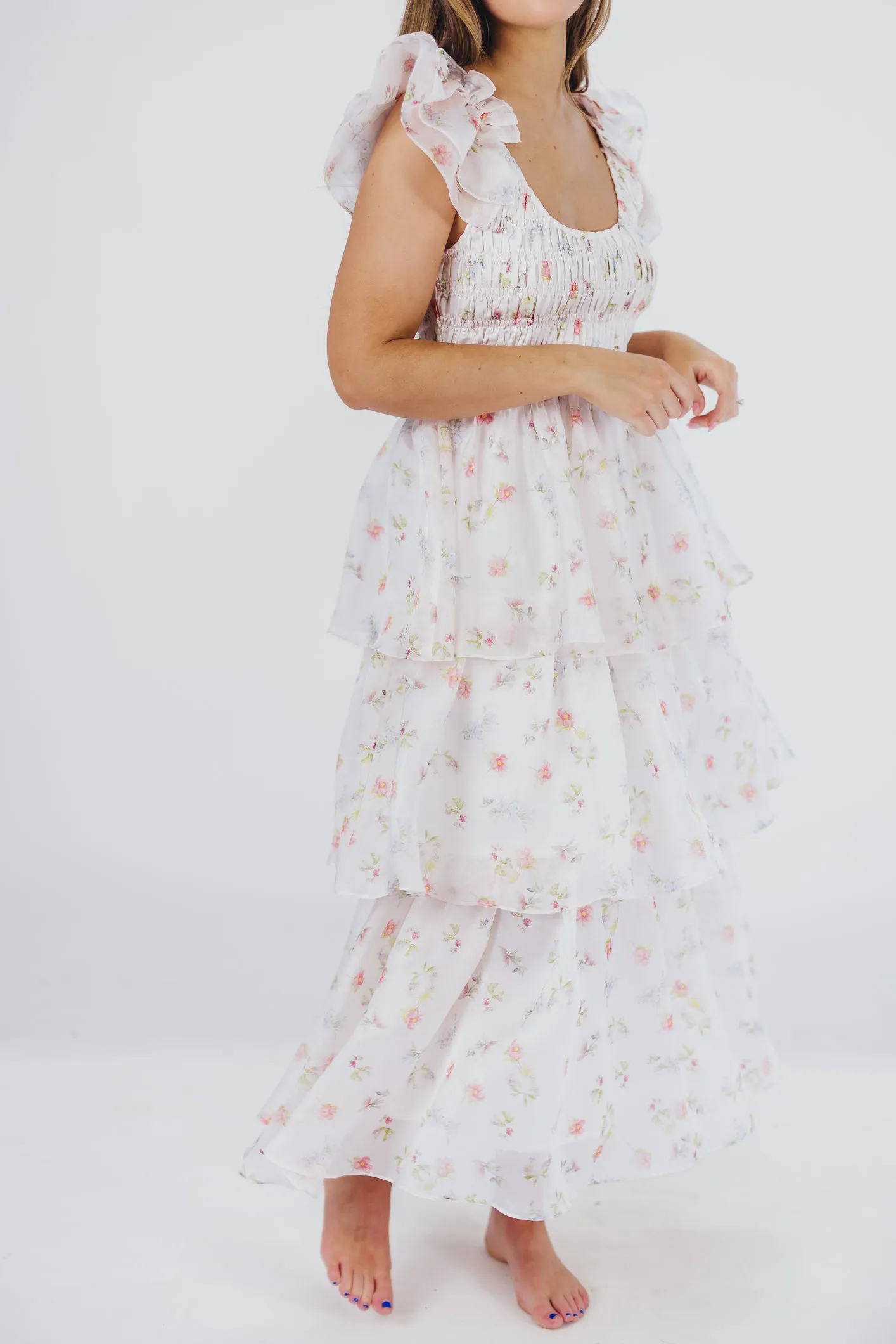 Forever & Always Midi Dress in Tiny Pink Floral - Bump Friendly & Inclusive Sizing (S-3XL)