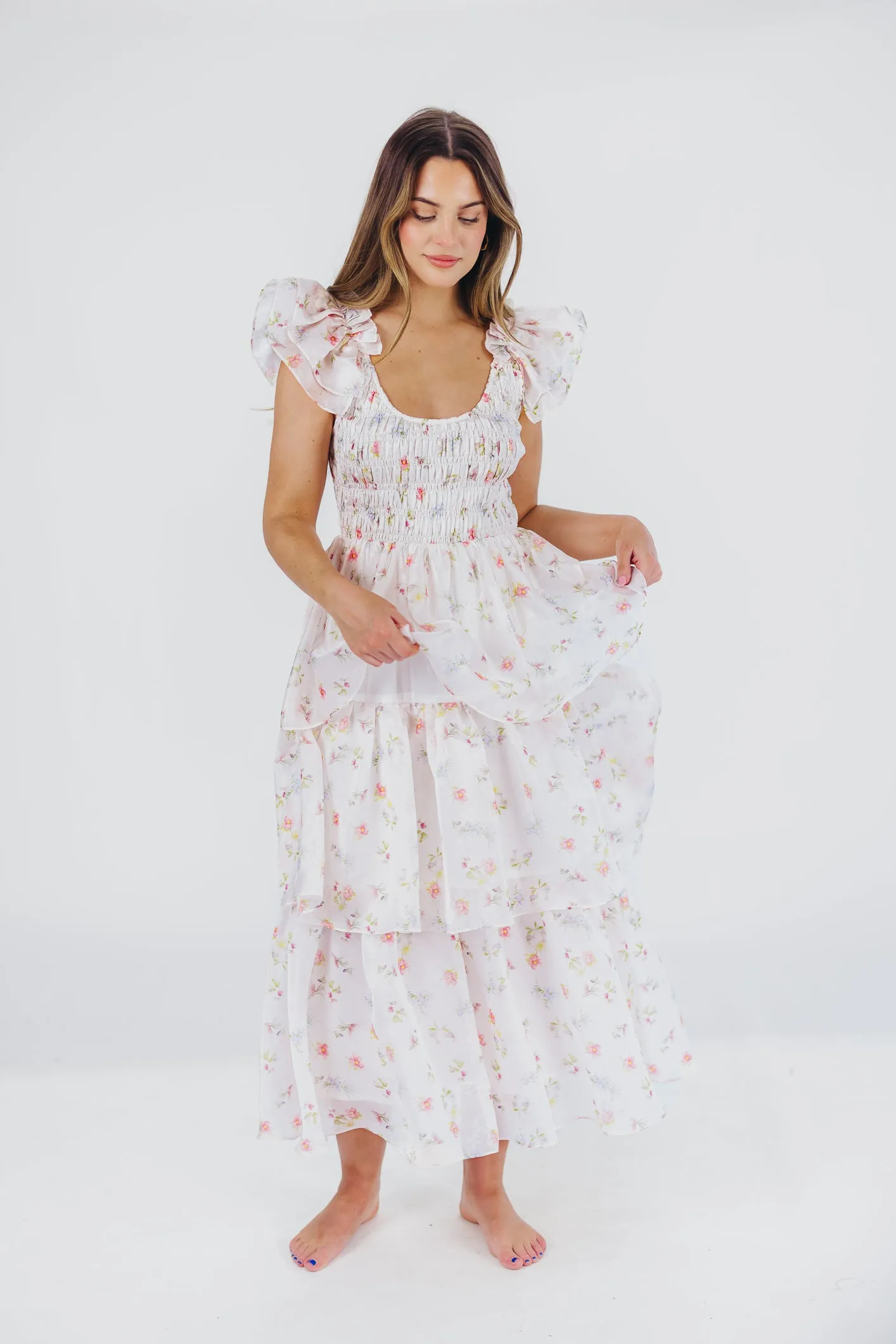 Forever & Always Midi Dress in Tiny Pink Floral - Bump Friendly & Inclusive Sizing (S-3XL)