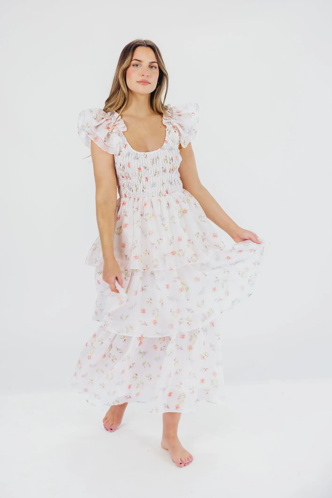 Forever & Always Midi Dress in Tiny Pink Floral - Bump Friendly & Inclusive Sizing (S-3XL)