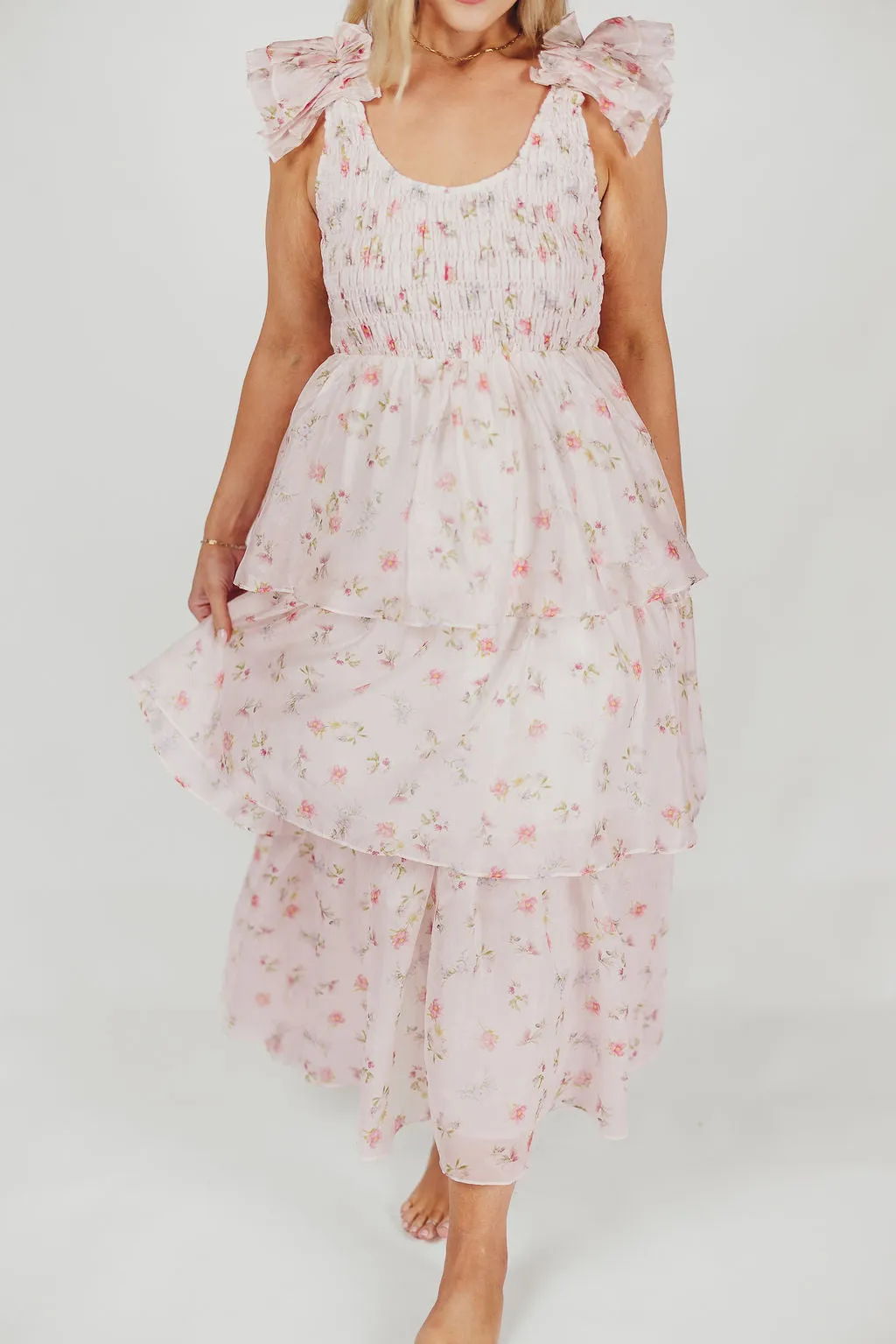 Forever & Always Midi Dress in Tiny Pink Floral - Bump Friendly & Inclusive Sizing (S-3XL)