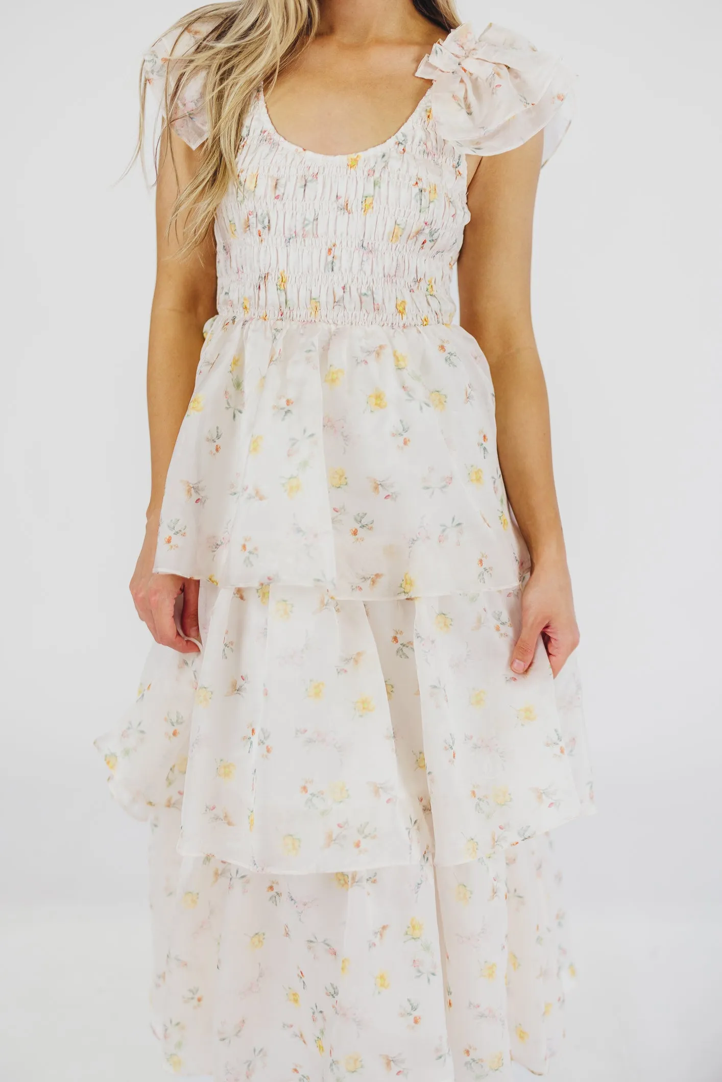 Forever & Always Midi Dress in Tiny Yellow Floral - Bump Friendly & Inclusive Sizing (S-3XL)