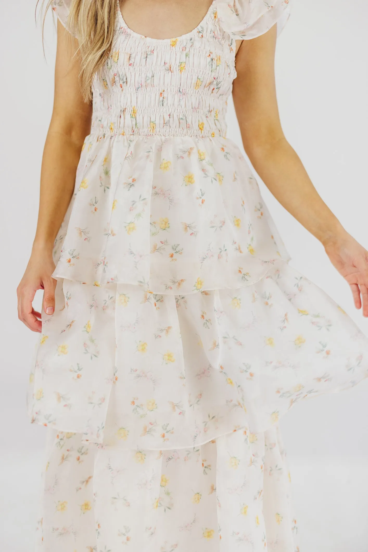 Forever & Always Midi Dress in Tiny Yellow Floral - Bump Friendly & Inclusive Sizing (S-3XL)