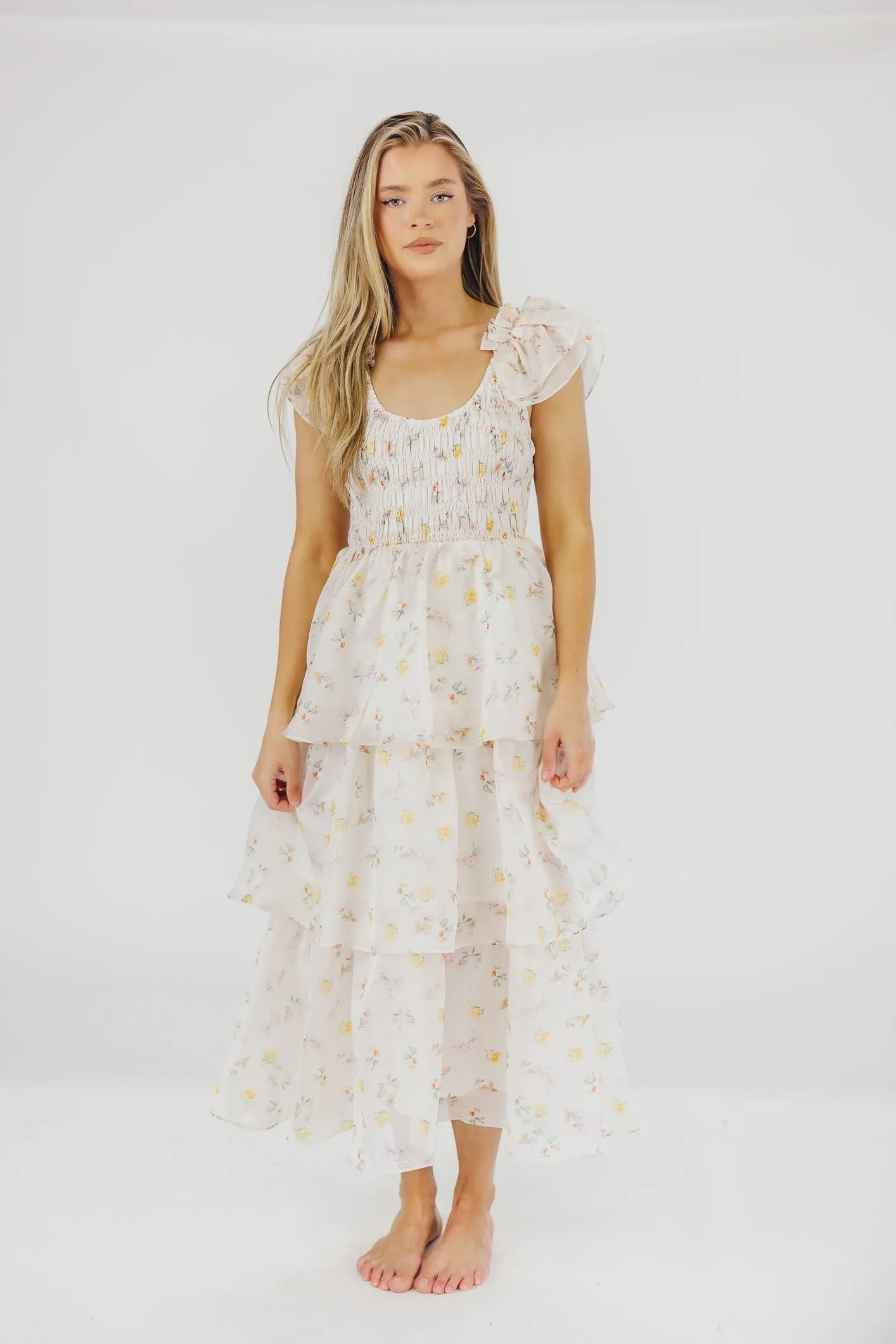 Forever & Always Midi Dress in Tiny Yellow Floral - Bump Friendly & Inclusive Sizing (S-3XL)