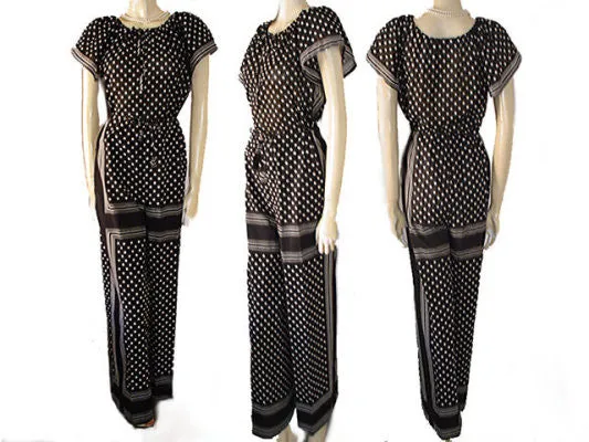 *FROM MY OWN PERSONAL VINTAGE COLLECTION - VINTAGE SAINT TROPEZ WEST DOTS STRIPES PALAZZO PANTS & TOP SET