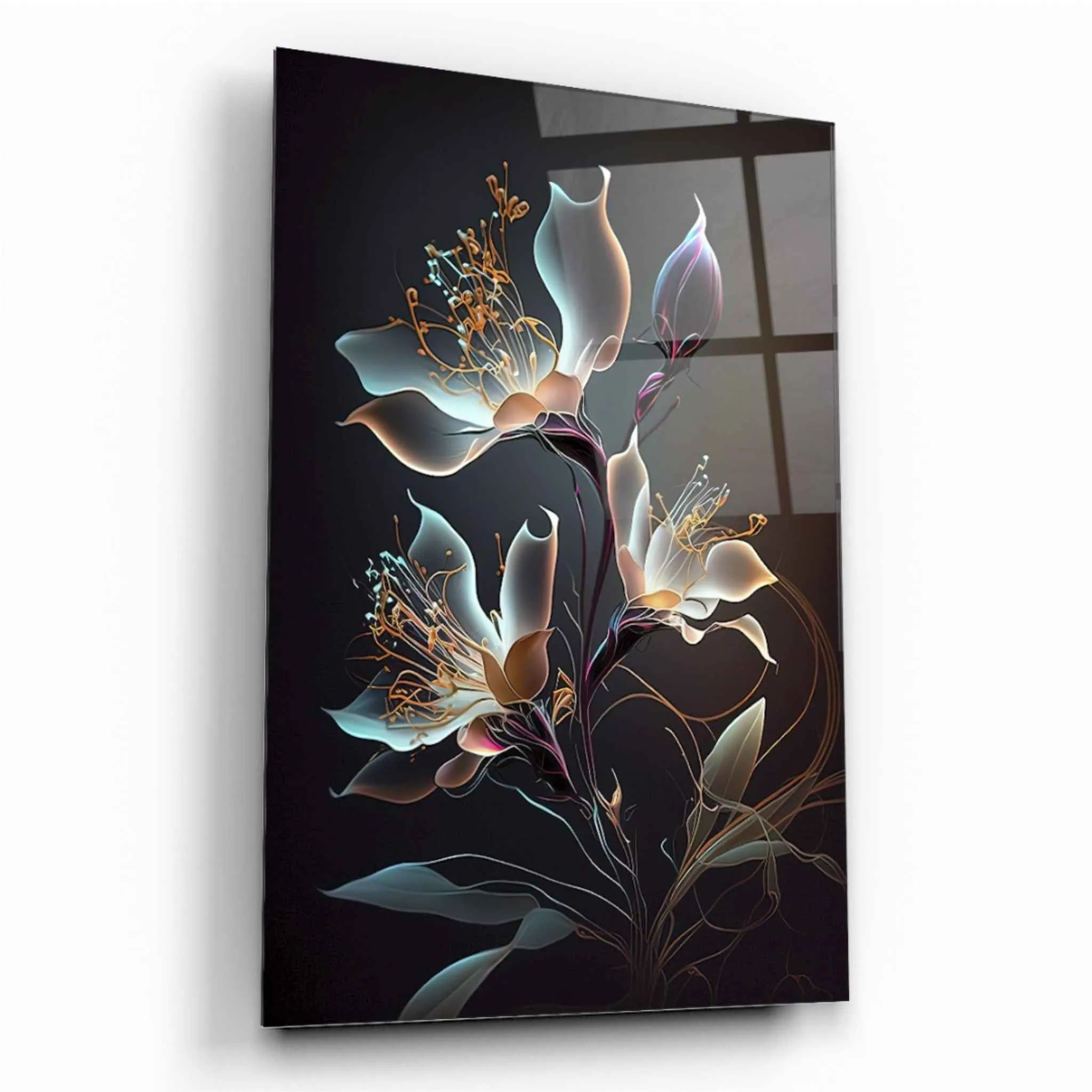 Futuristic Flowers Glass Wall Art