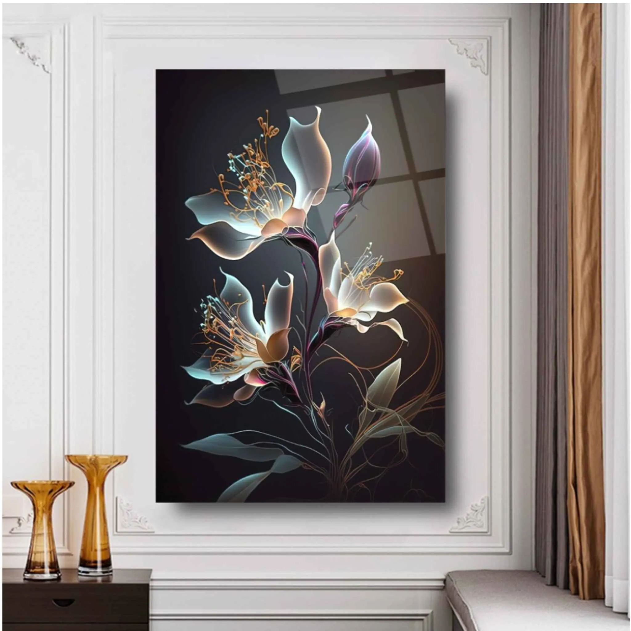 Futuristic Flowers Glass Wall Art