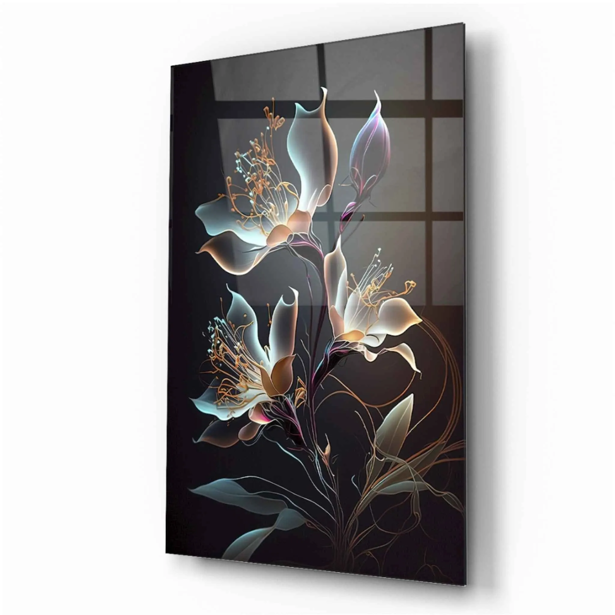 Futuristic Flowers Glass Wall Art