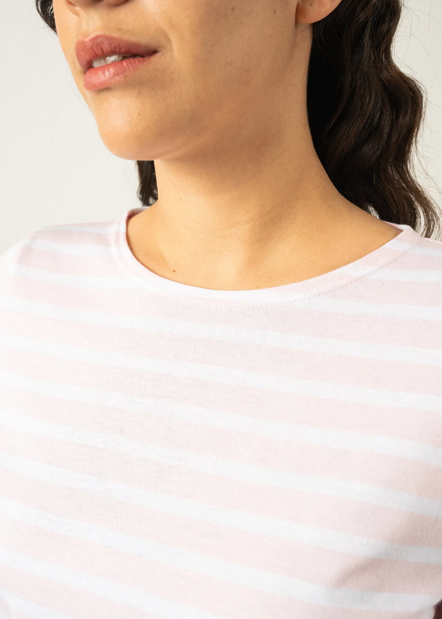 Galathée striped sailor shirt - slim fit, in light cotton (ROSE DOUX/NEIGE)