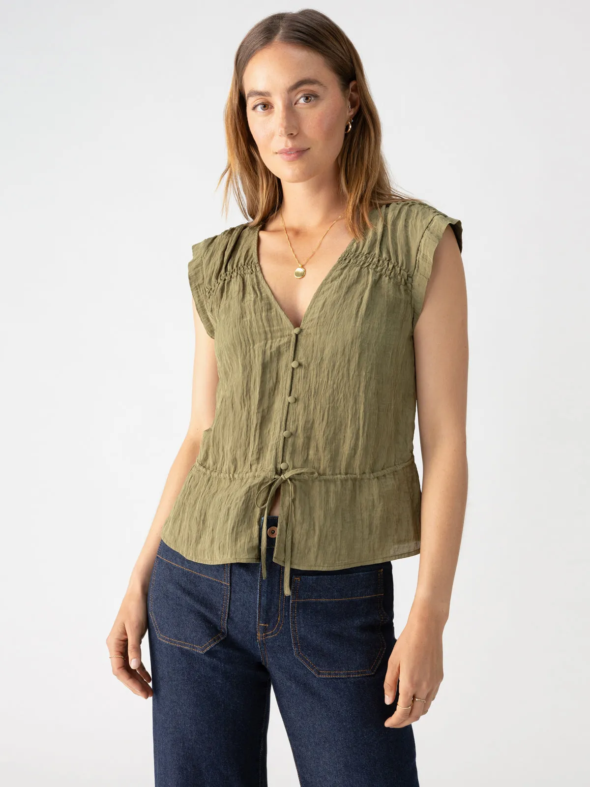 Gathered Shell Blouse Burnt Olive