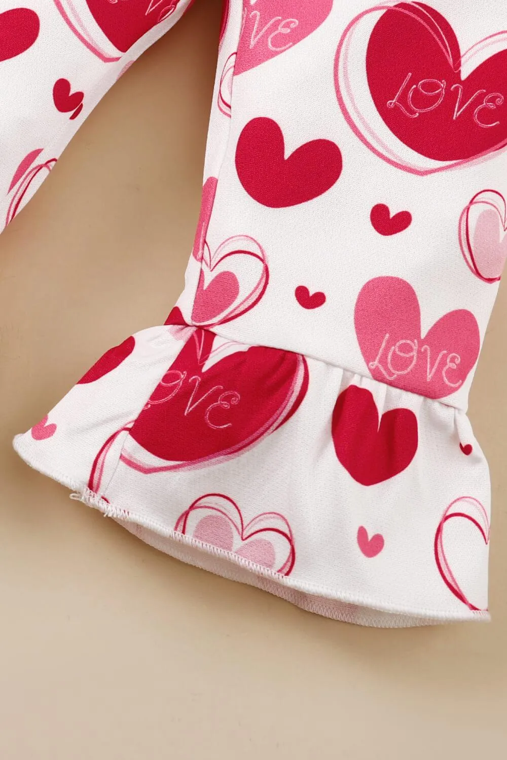 GIRLS HEART PRINT BOW DETAIL SWEATER AND FLARE PANTS SET