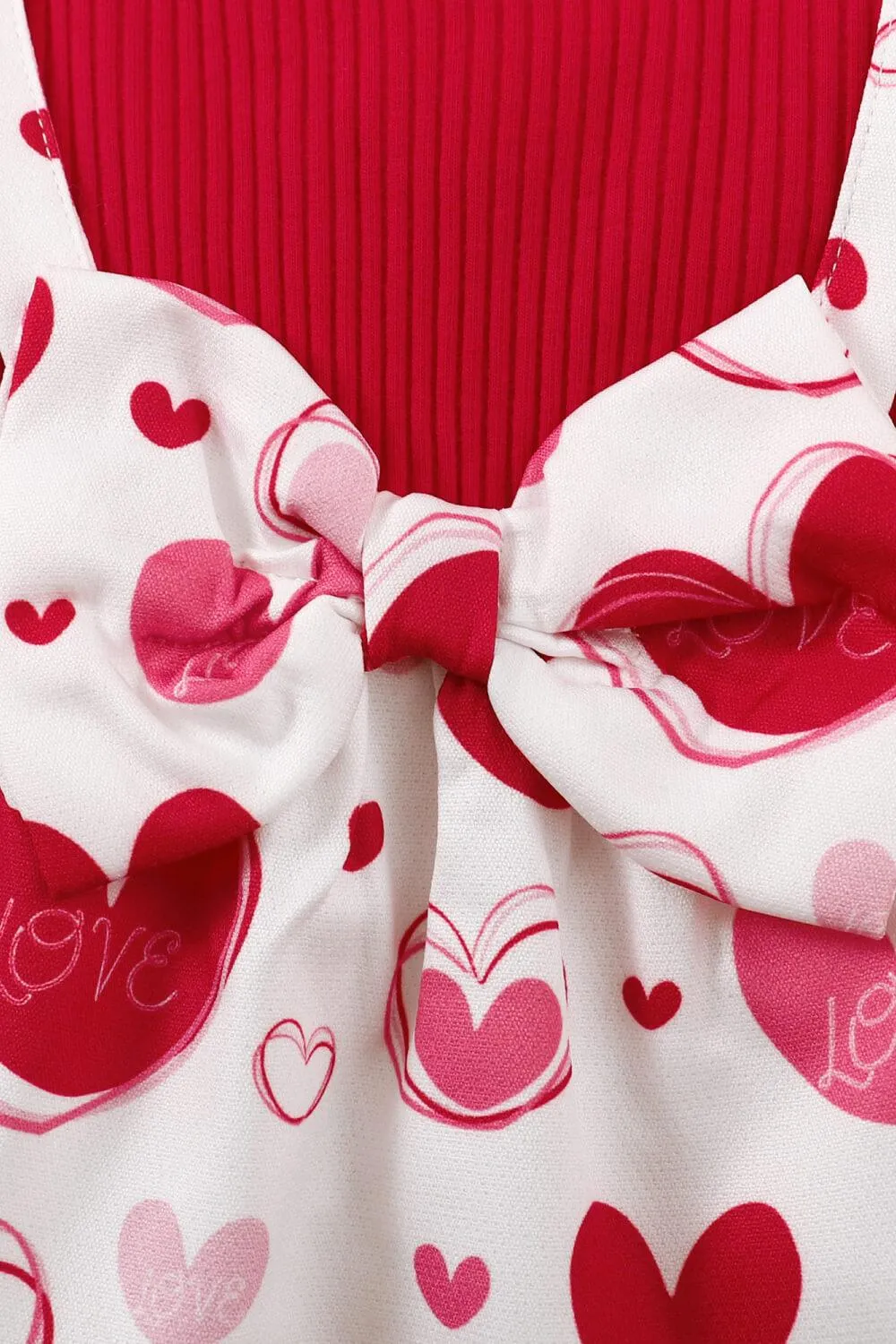 GIRLS HEART PRINT BOW DETAIL SWEATER AND FLARE PANTS SET