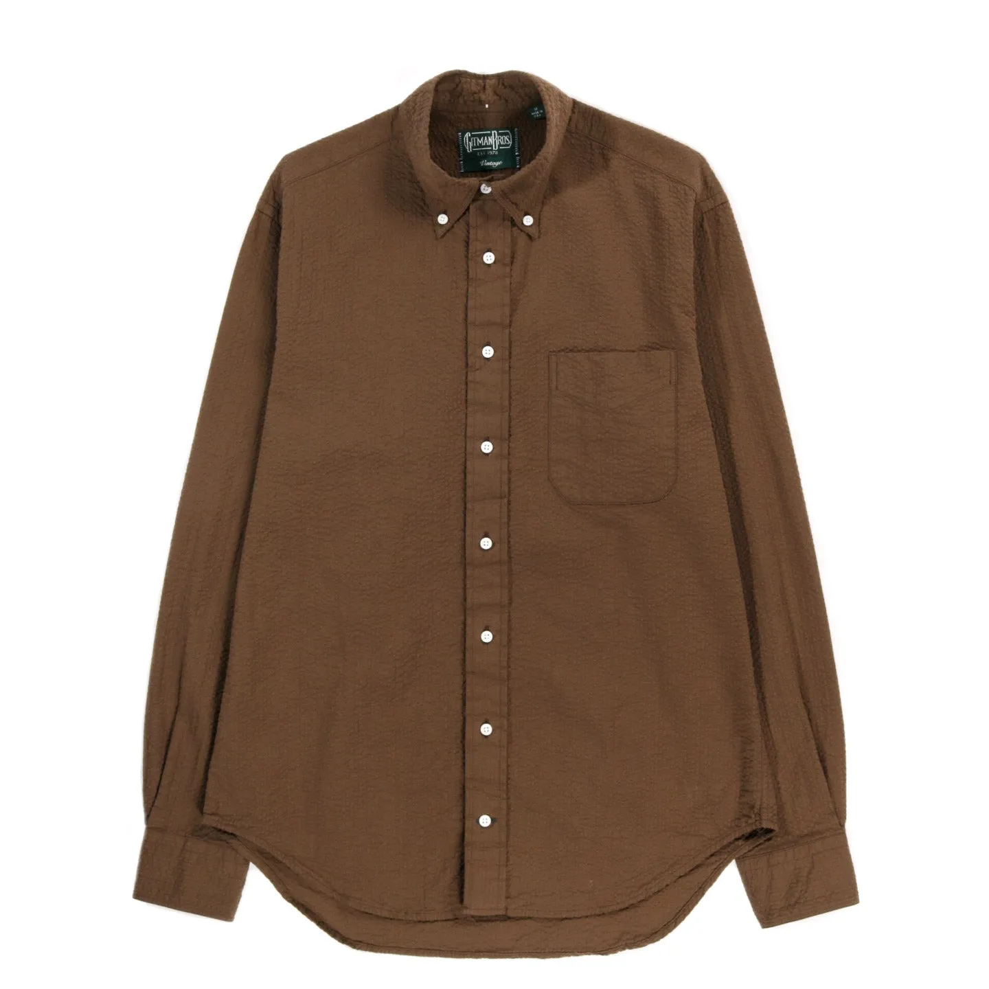 GITMAN VINTAGE BUTTON DOWN BROWN SEERSUCKER