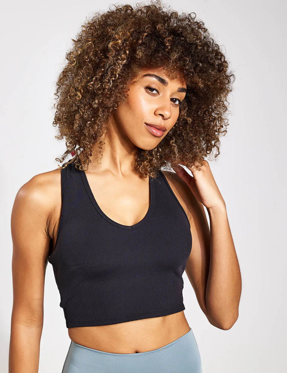 Goddess Ribbed Cropped Racerback Tank - Black