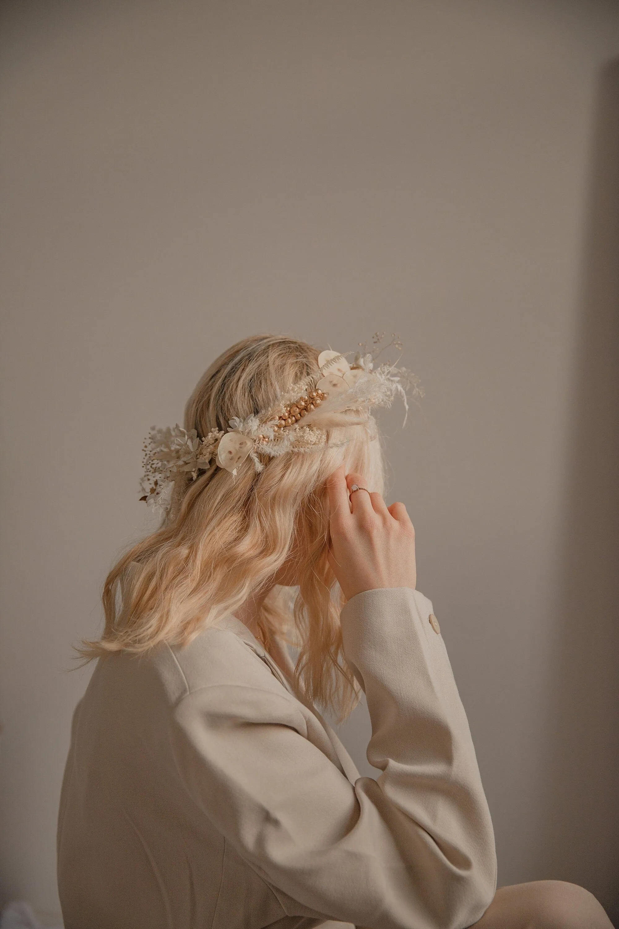 Golden Berries and Preserved Lunaria Crown/ Pampas Grass Dried Grasses Crown / Dried Flower Crown / Boho Bridal Crown