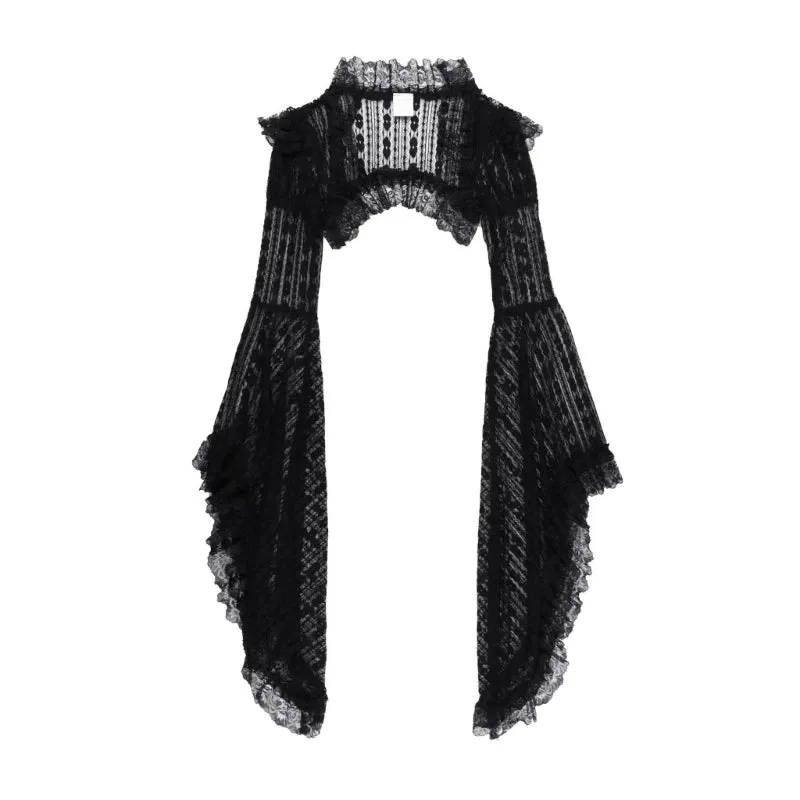 Gothic See Through Flower Lace Ruffled Trim Aesthetic Flared Sleeve Cardigan