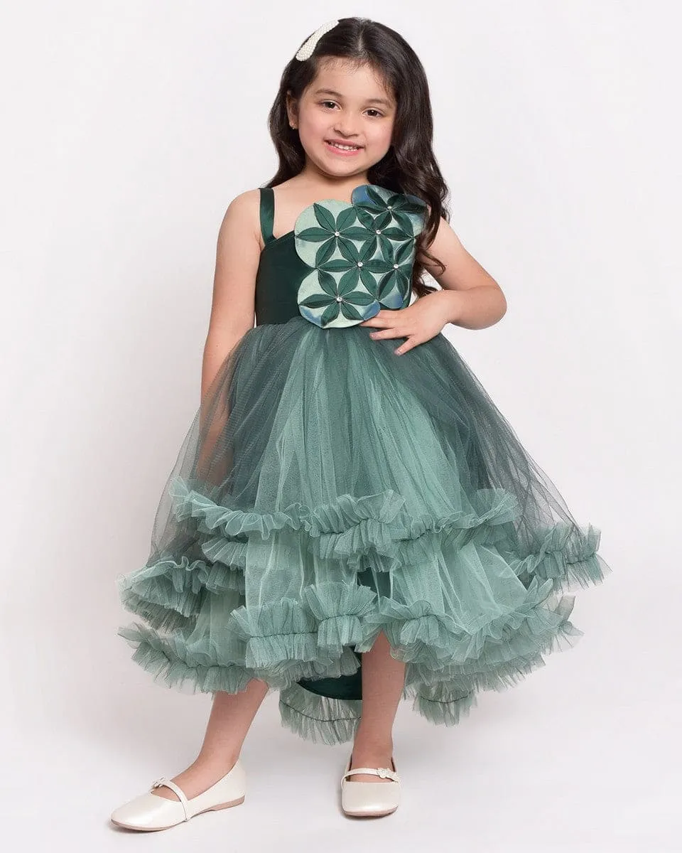 Green Flower Patch Flare Net Dress