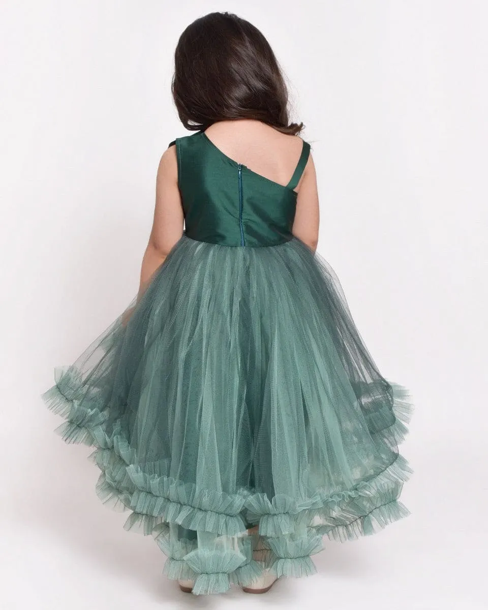 Green Flower Patch Flare Net Dress