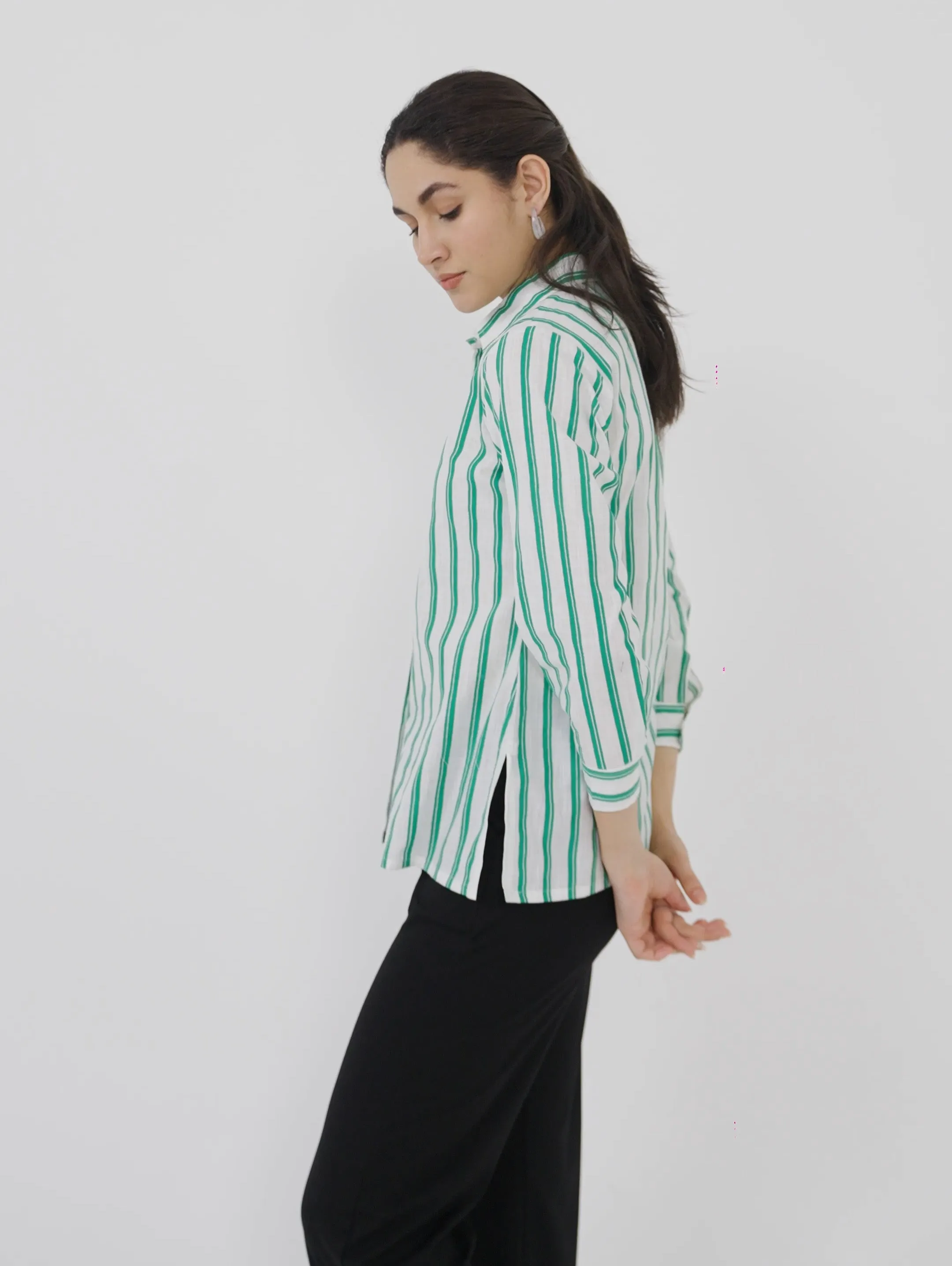 Green Striped Linen Shirt