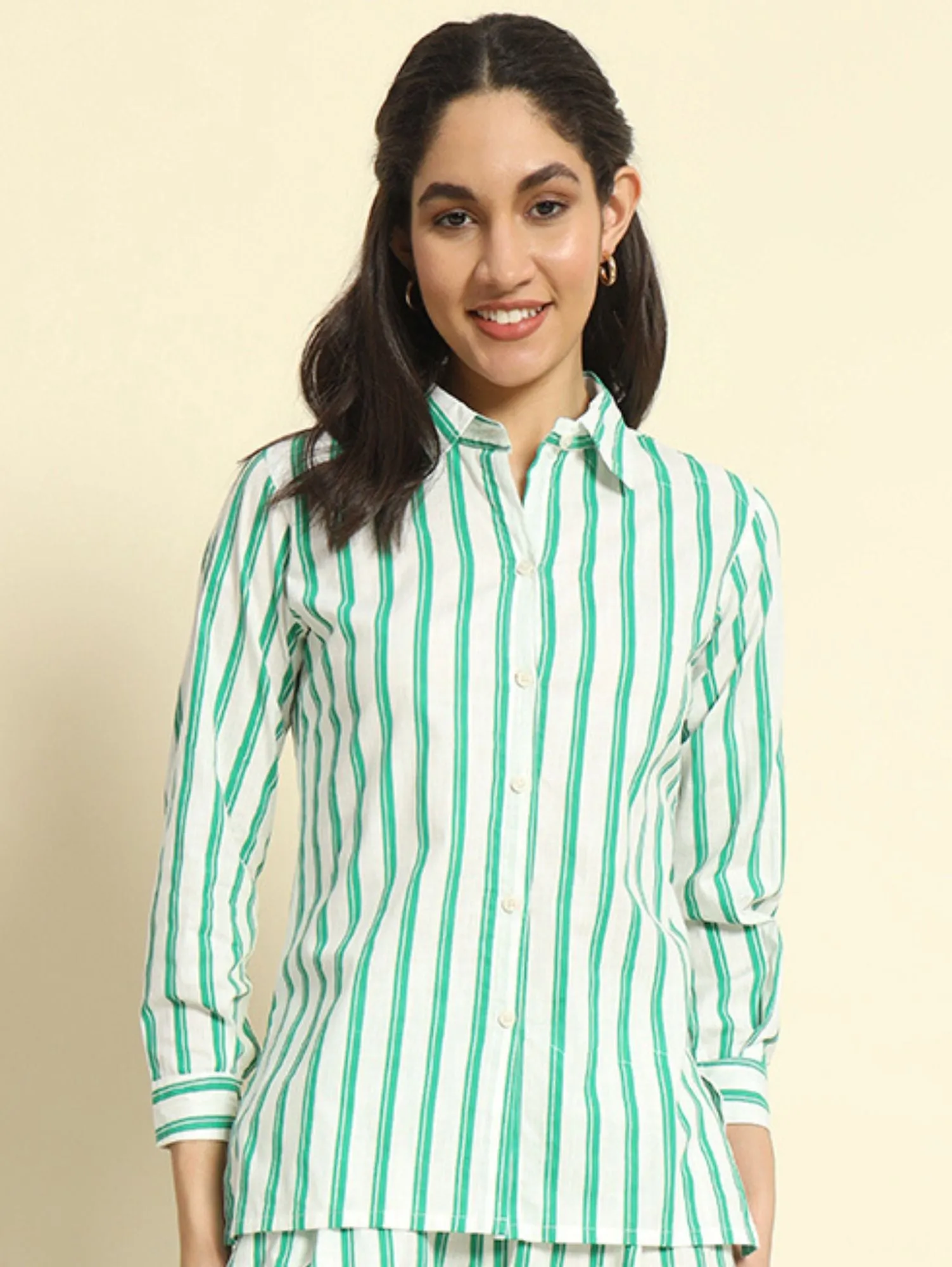 Green Striped Linen Shirt