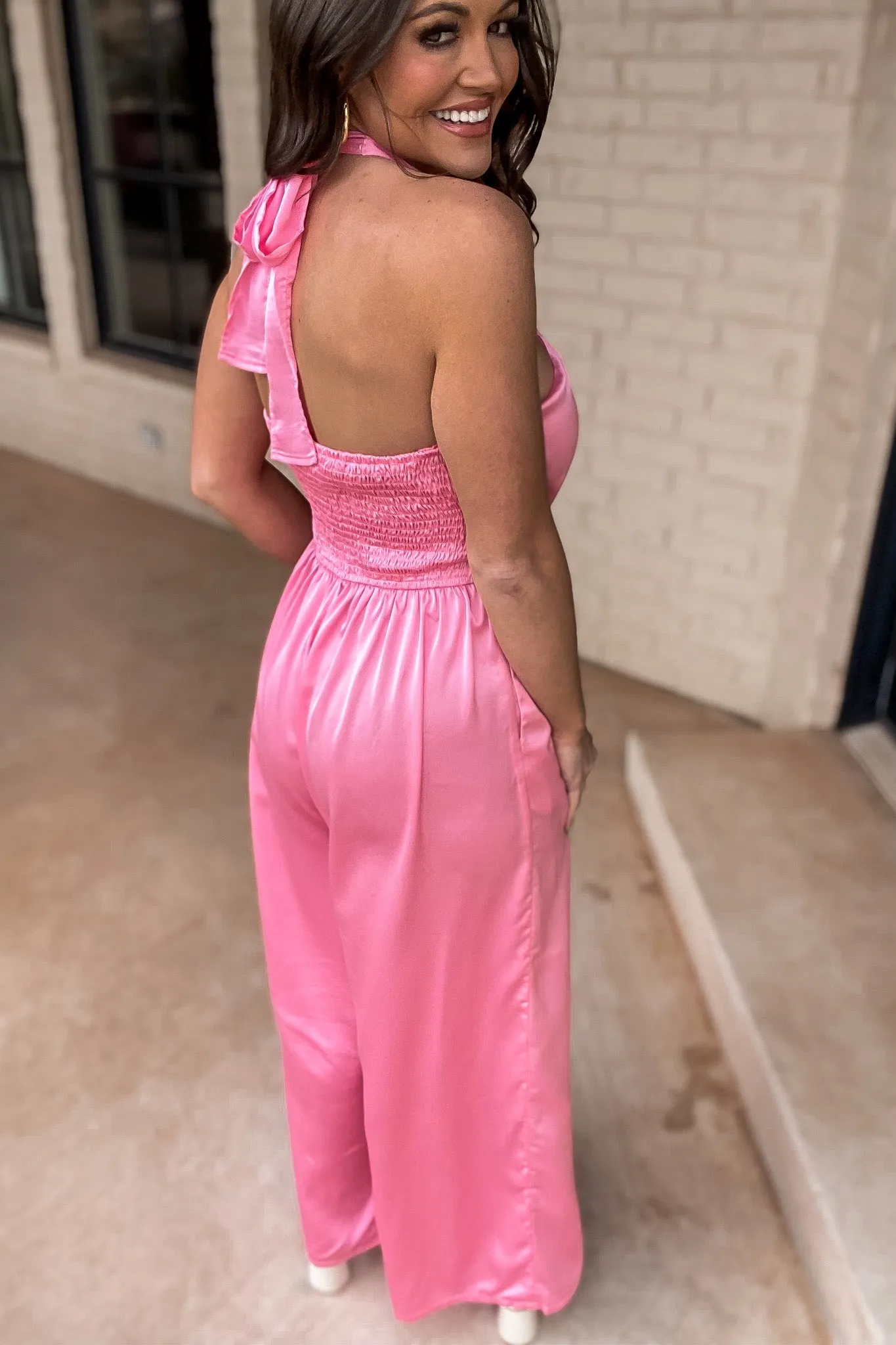 Guest Of Honor Satin Pink Jumpsuit