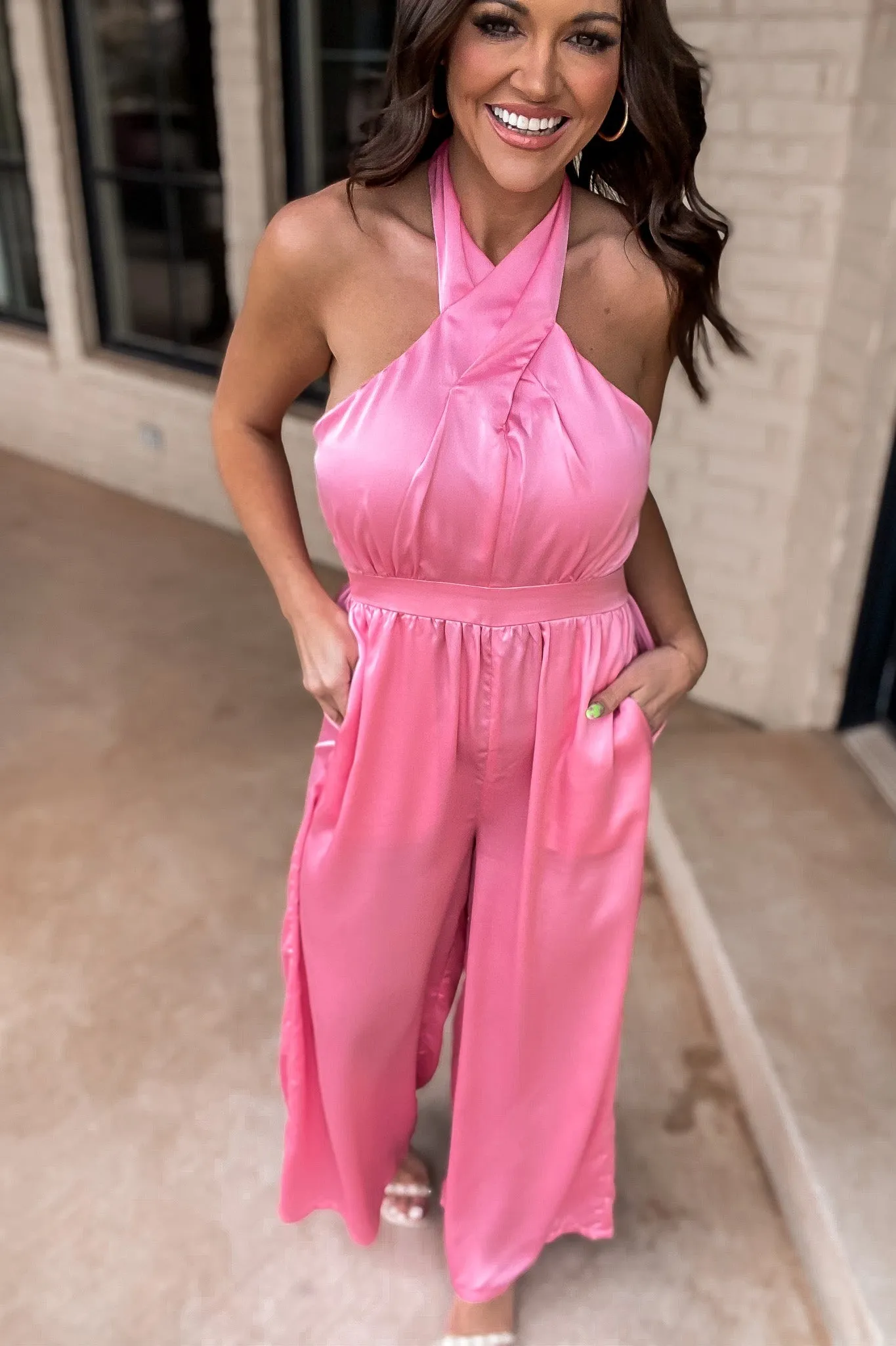 Guest Of Honor Satin Pink Jumpsuit