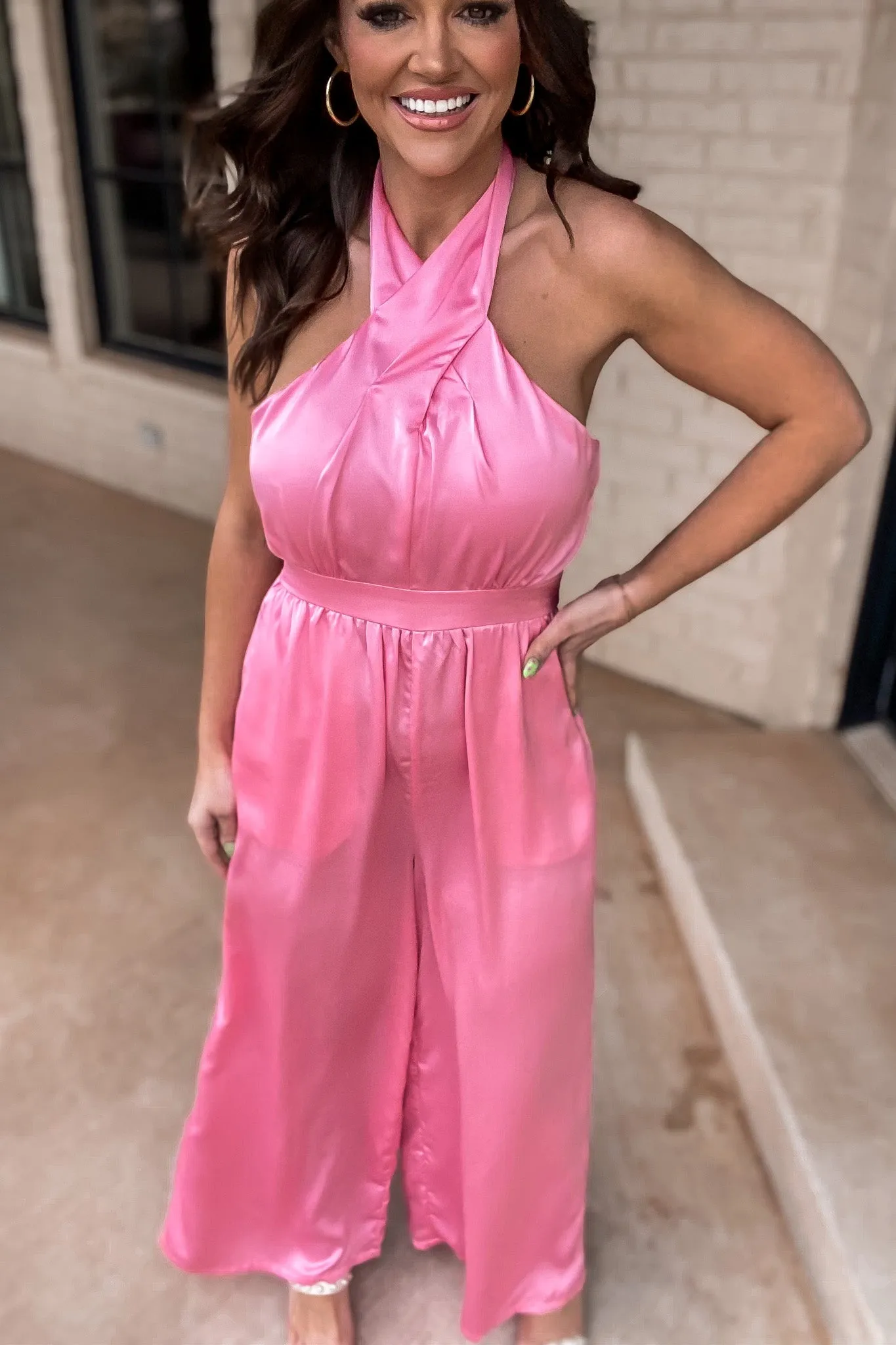 Guest Of Honor Satin Pink Jumpsuit