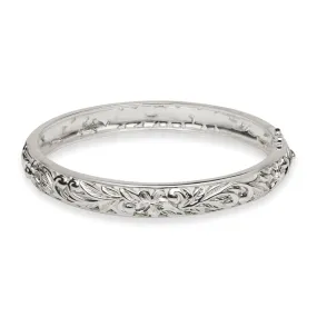 Hawaiian Heirloom Plumeria Hinge Bracelet in Sterling Silver - 8mm