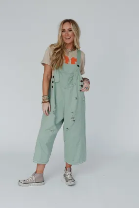 High Hopes Slouchy Denim Overalls - Sage