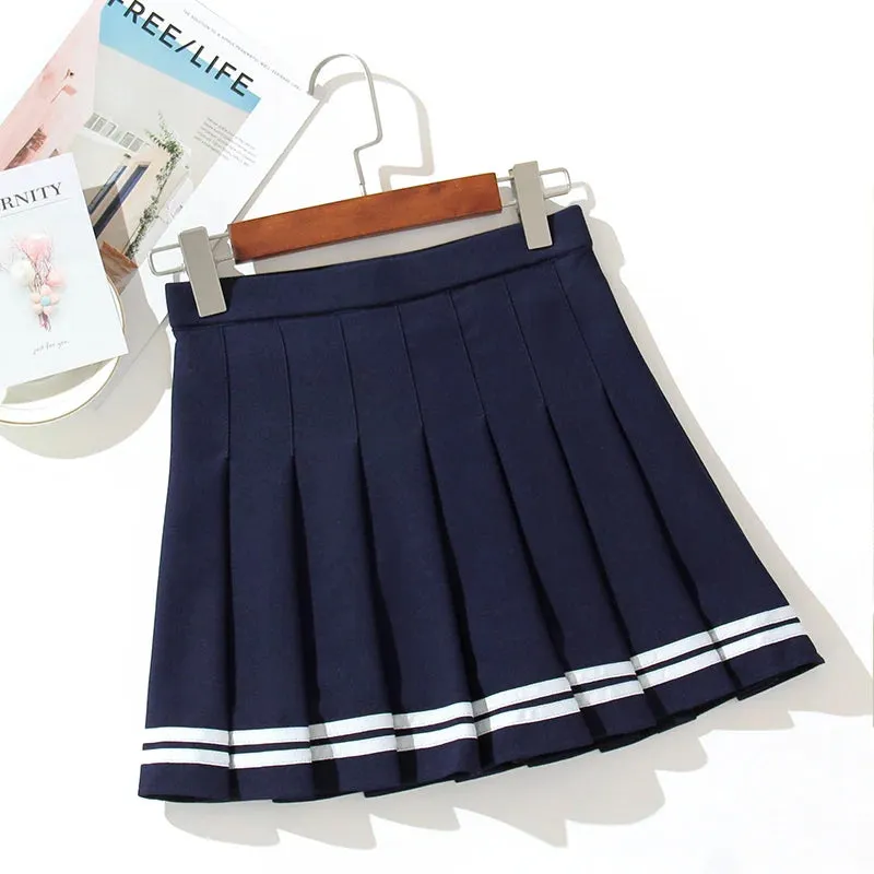 High Waist Women's Skirts Striped Pleated Elastic Waist Female Sweet Mini Dance Plaid Skirt Y2k Korean England Style