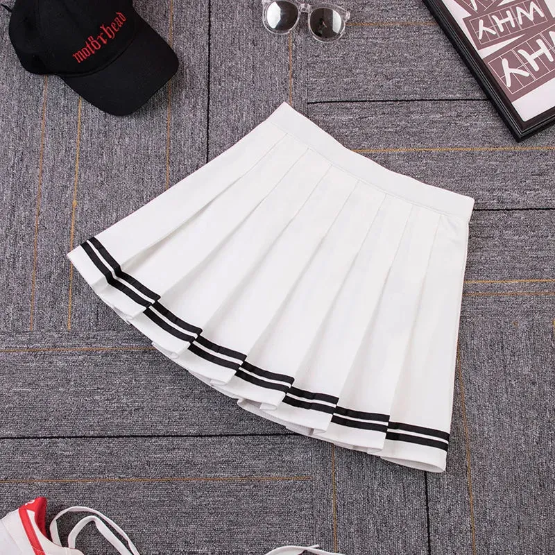 High Waist Women's Skirts Striped Pleated Elastic Waist Female Sweet Mini Dance Plaid Skirt Y2k Korean England Style