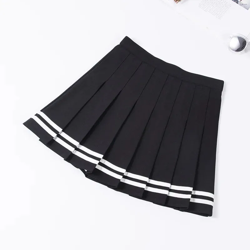 High Waist Women's Skirts Striped Pleated Elastic Waist Female Sweet Mini Dance Plaid Skirt Y2k Korean England Style