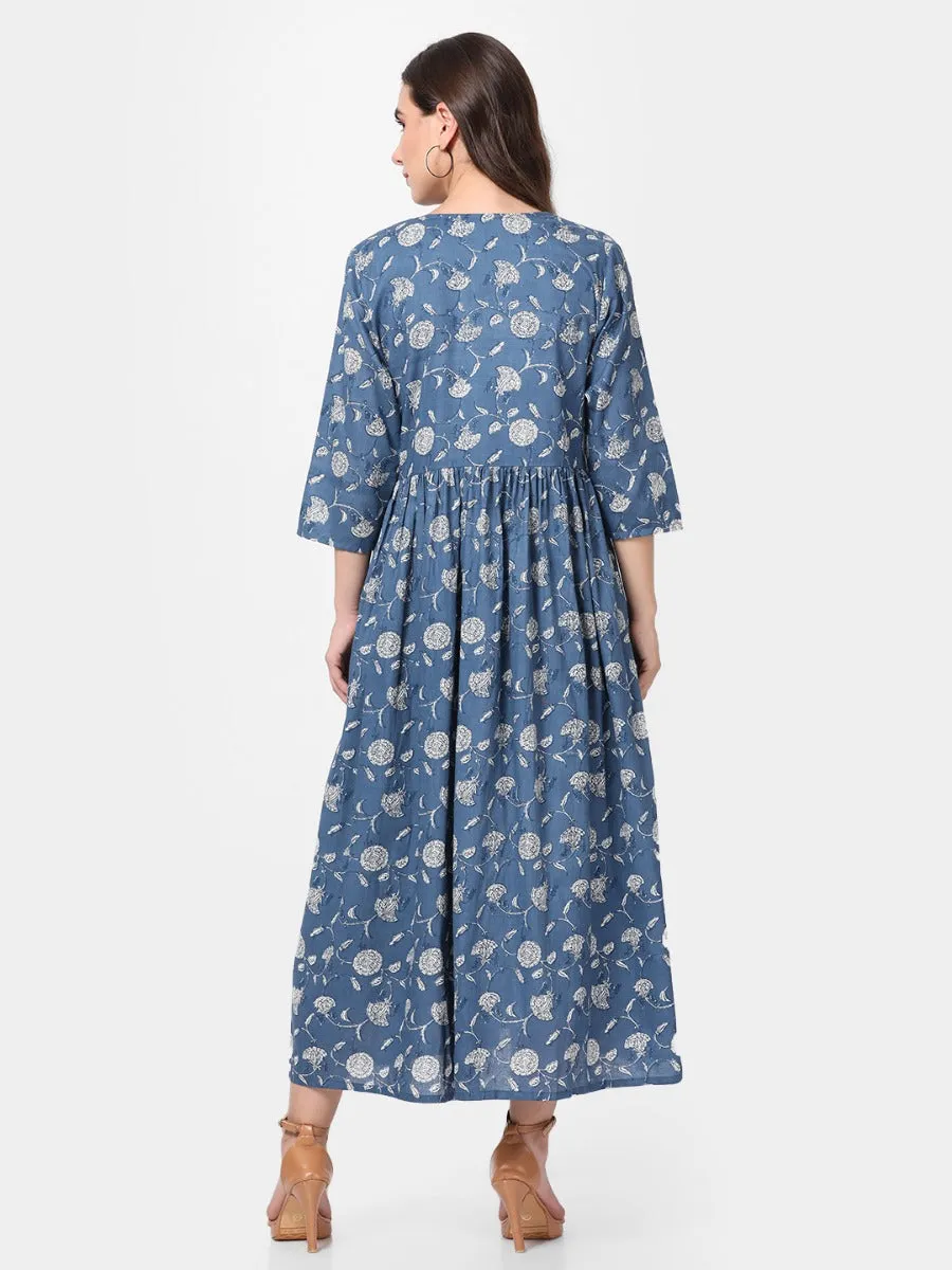 Indigo Blue Floral Printed Dress