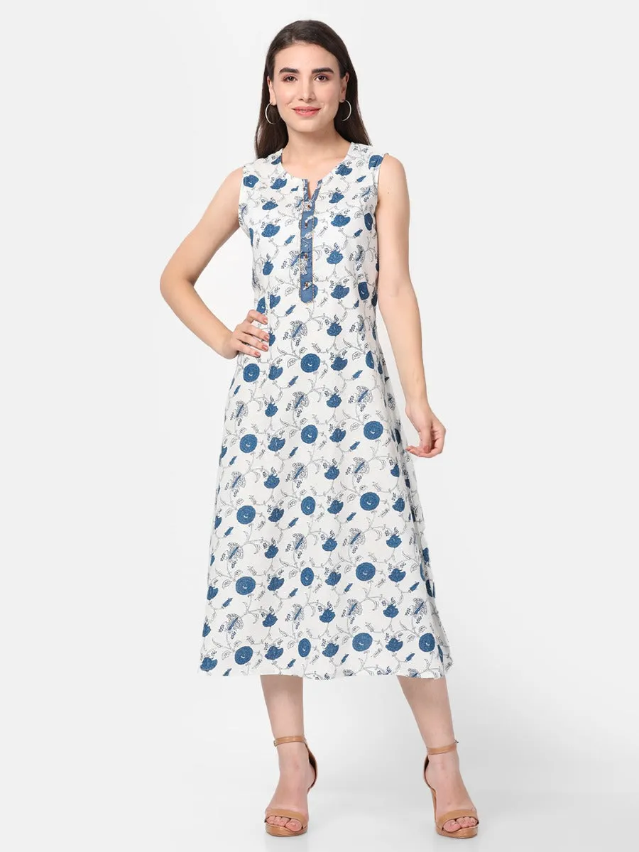 Indigo Blue Floral Printed Dress