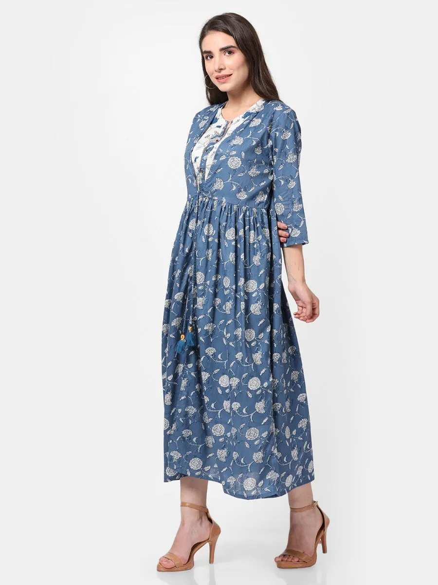 Indigo Blue Floral Printed Dress