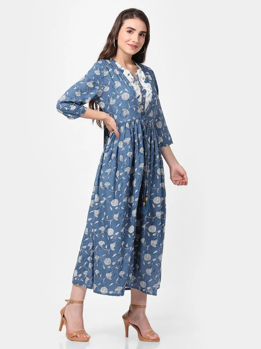 Indigo Blue Floral Printed Dress