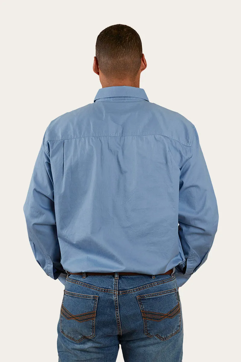 King River Half Button Work Shirt - Denim Blue