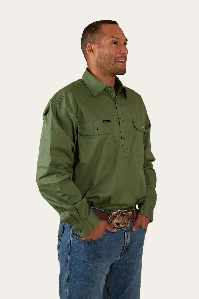 King River Mens Half Button Work Shirt - Cactus Green