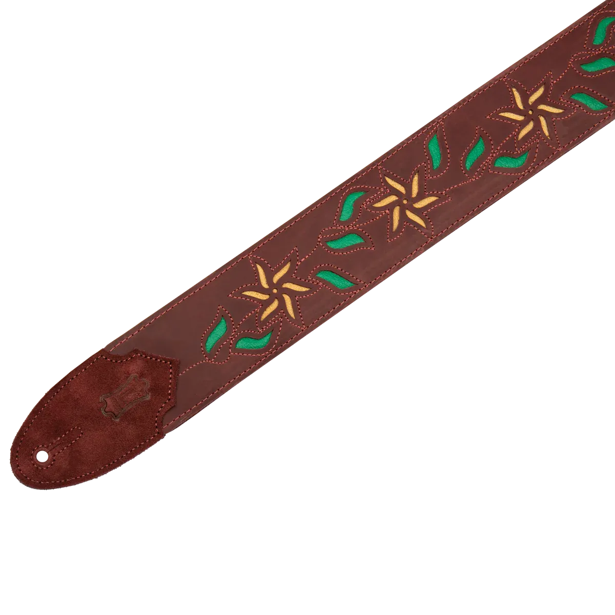 Levy's 2.5" Flowering Vine Leather Guitar Strap, Flowering Vine Burgundy