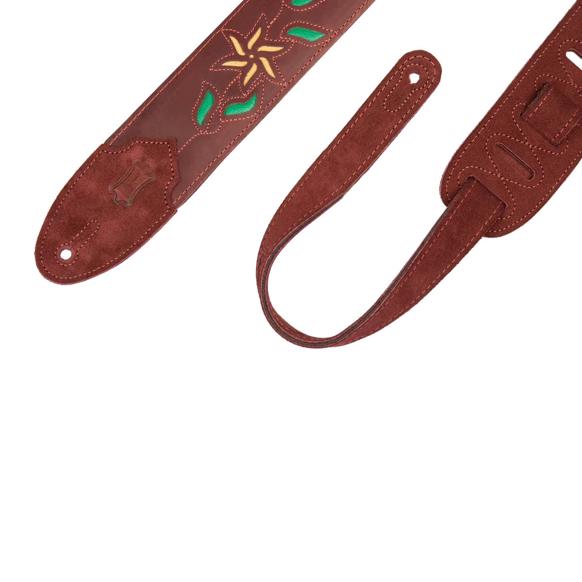 Levy's 2.5" Flowering Vine Leather Guitar Strap, Flowering Vine Burgundy