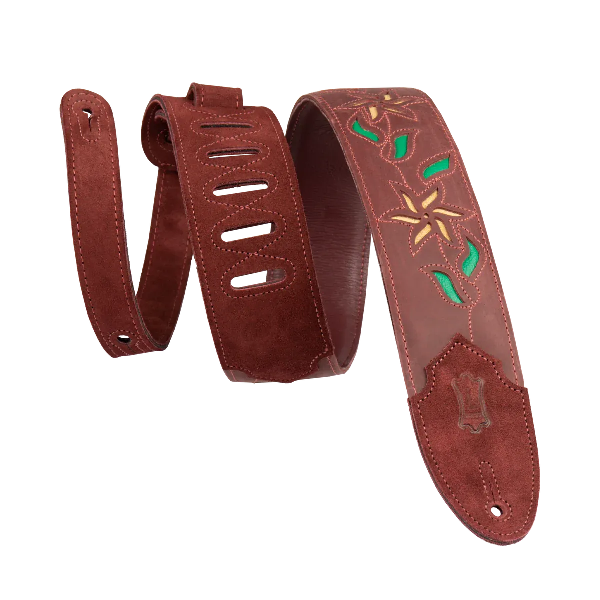 Levy's 2.5" Flowering Vine Leather Guitar Strap, Flowering Vine Burgundy