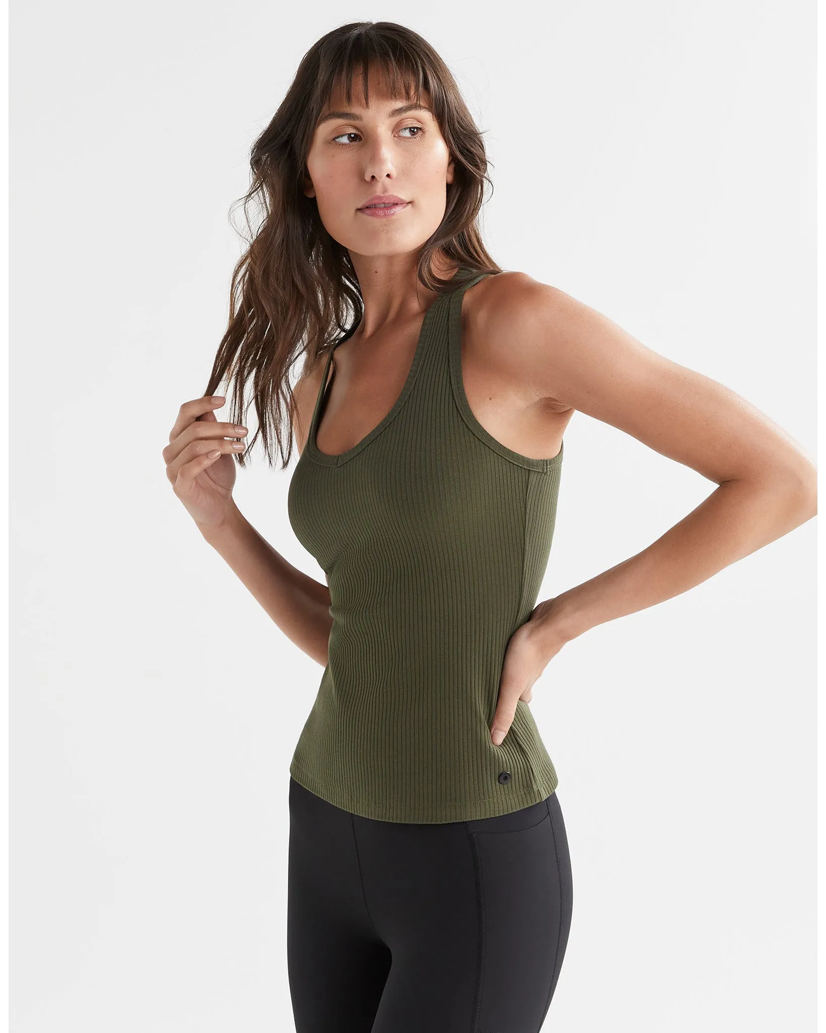 Lilybod Leera Long Rib Tank - Olive Green