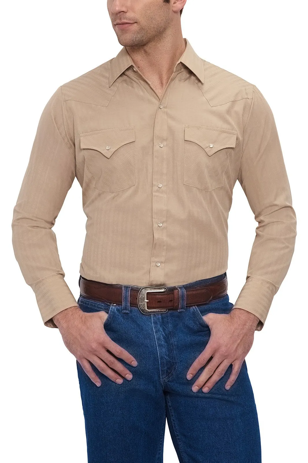 Men's Ely Cattleman Long Sleeve Solid Tone on Tone Western Snap Shirt