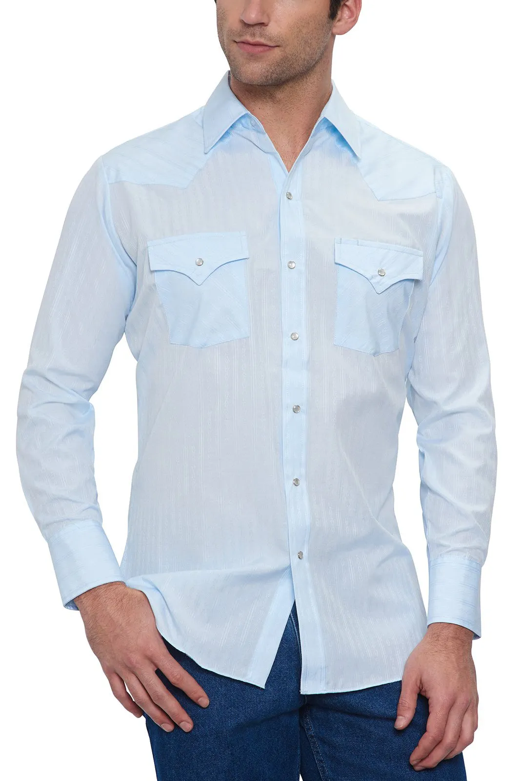 Men's Ely Cattleman Long Sleeve Solid Tone on Tone Western Snap Shirt