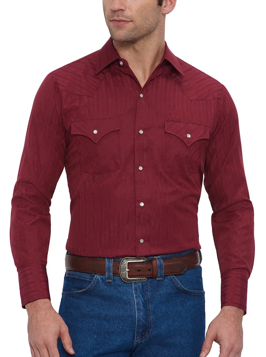 Men's Ely Cattleman Long Sleeve Solid Tone on Tone Western Snap Shirt