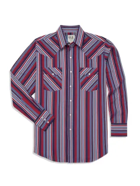 Men's Ely Cattleman Long Sleeve Textured Stripe Western Snap Shirt- Midnight & Tan