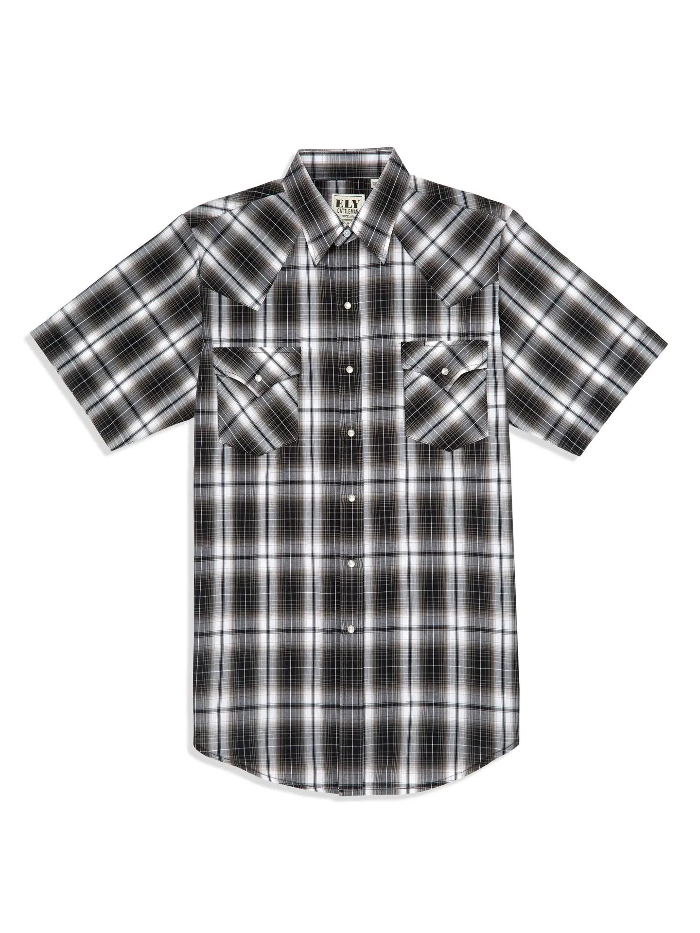 Men's Ely Cattleman Short Sleeve Plaid Western Snap Shirt