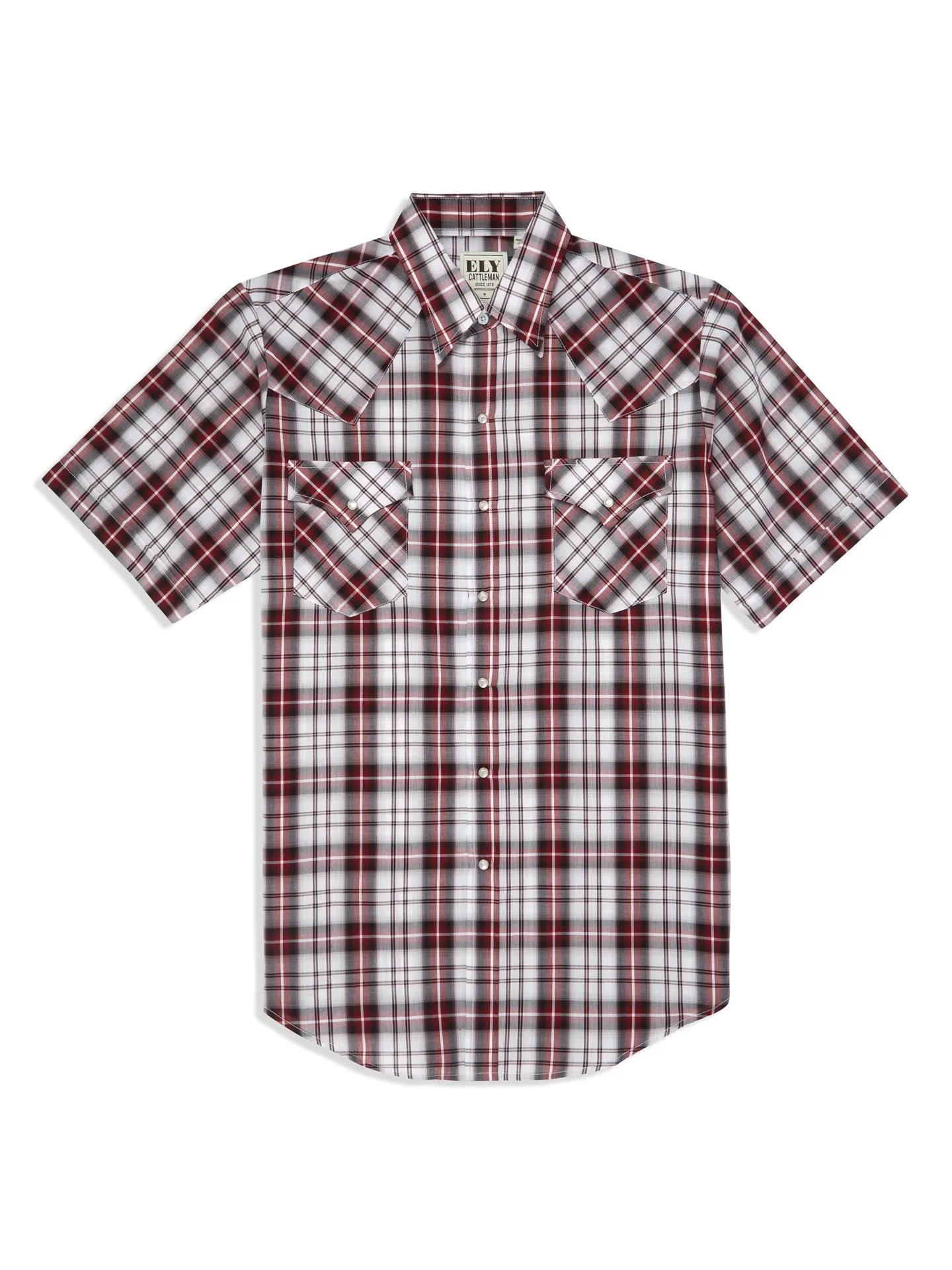 Men's Ely Cattleman Short Sleeve Plaid Western Snap Shirt