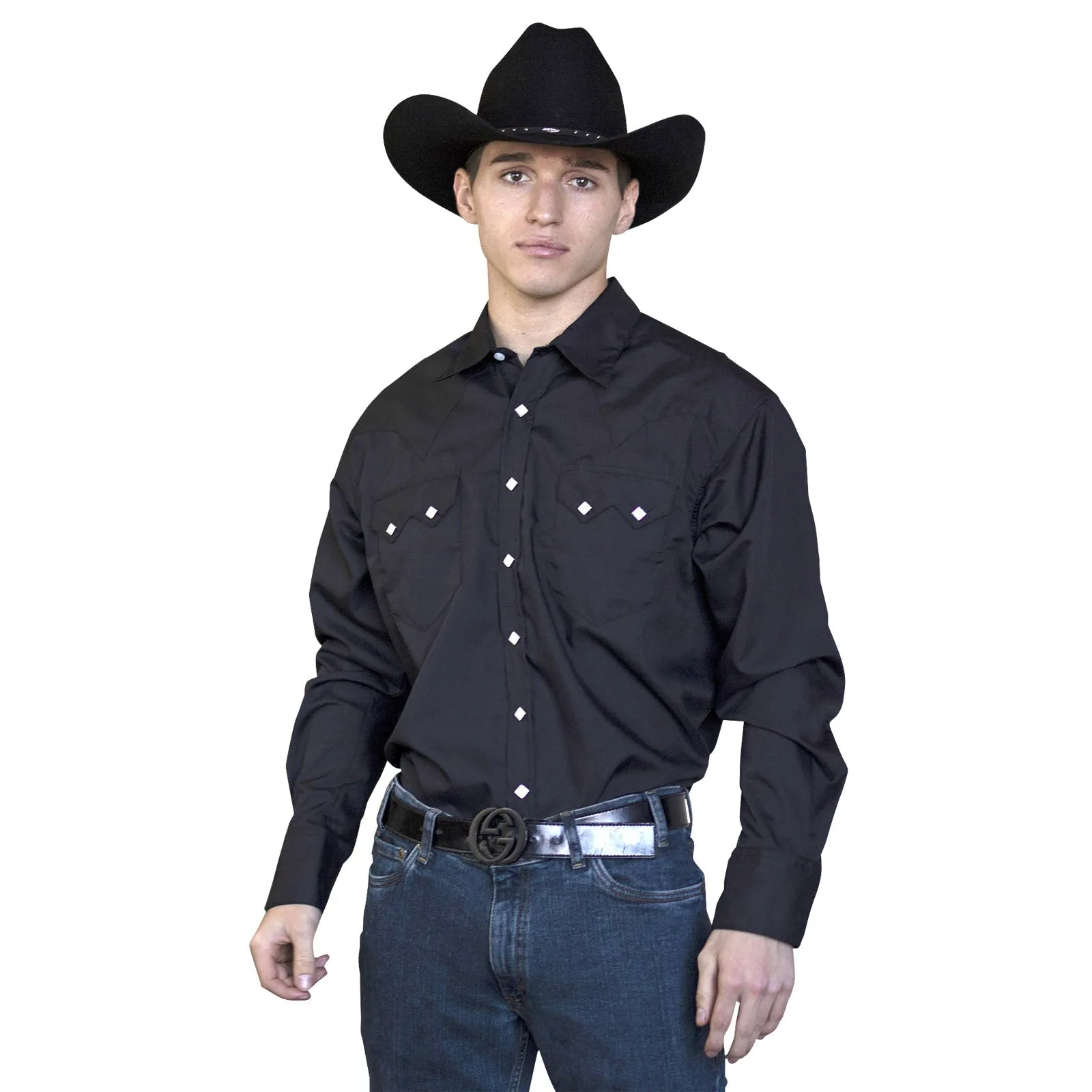 Men's Slim Fit Black Cotton Blend Western Shirt