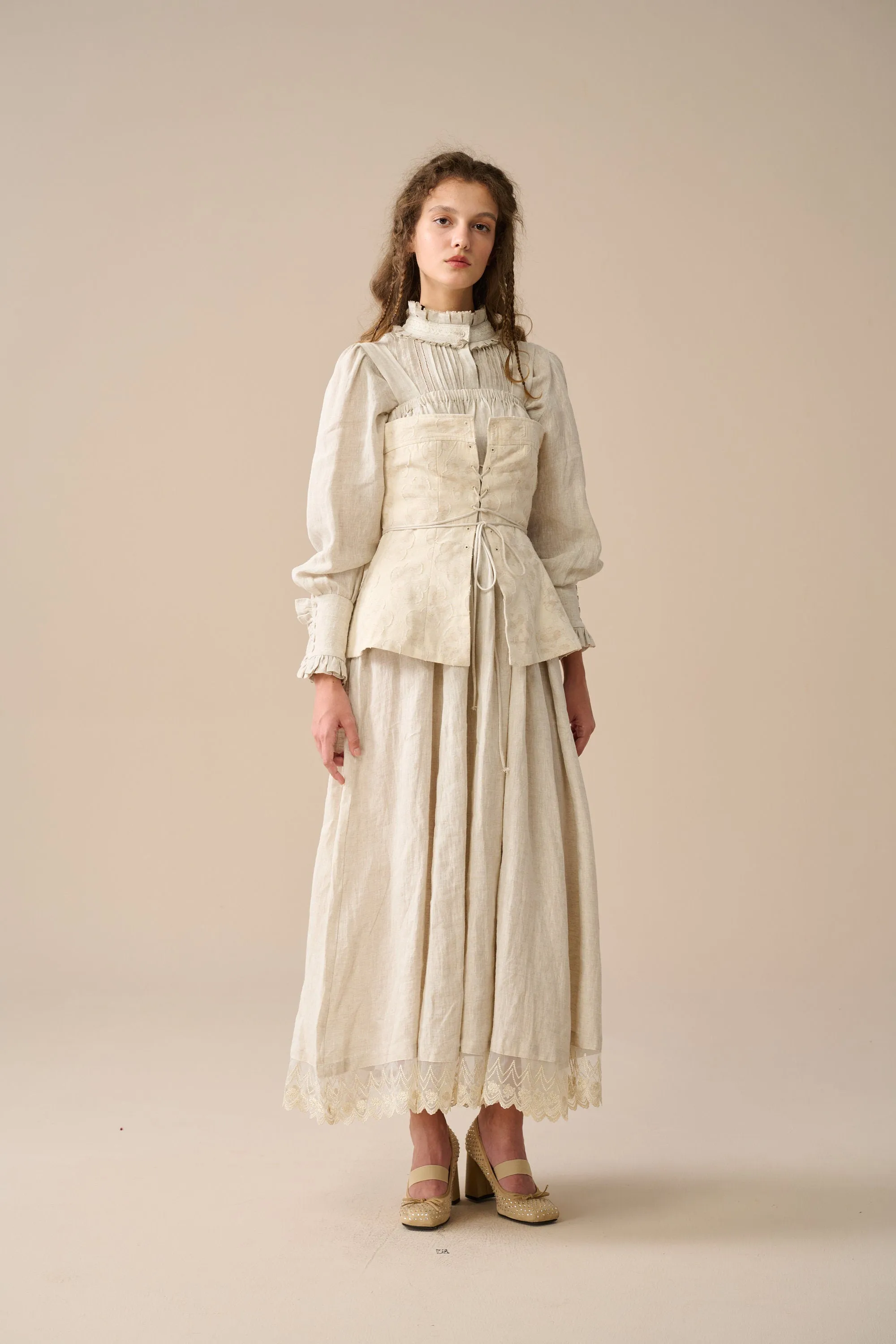 Michelle 22 | Embroidery Corset linen dress