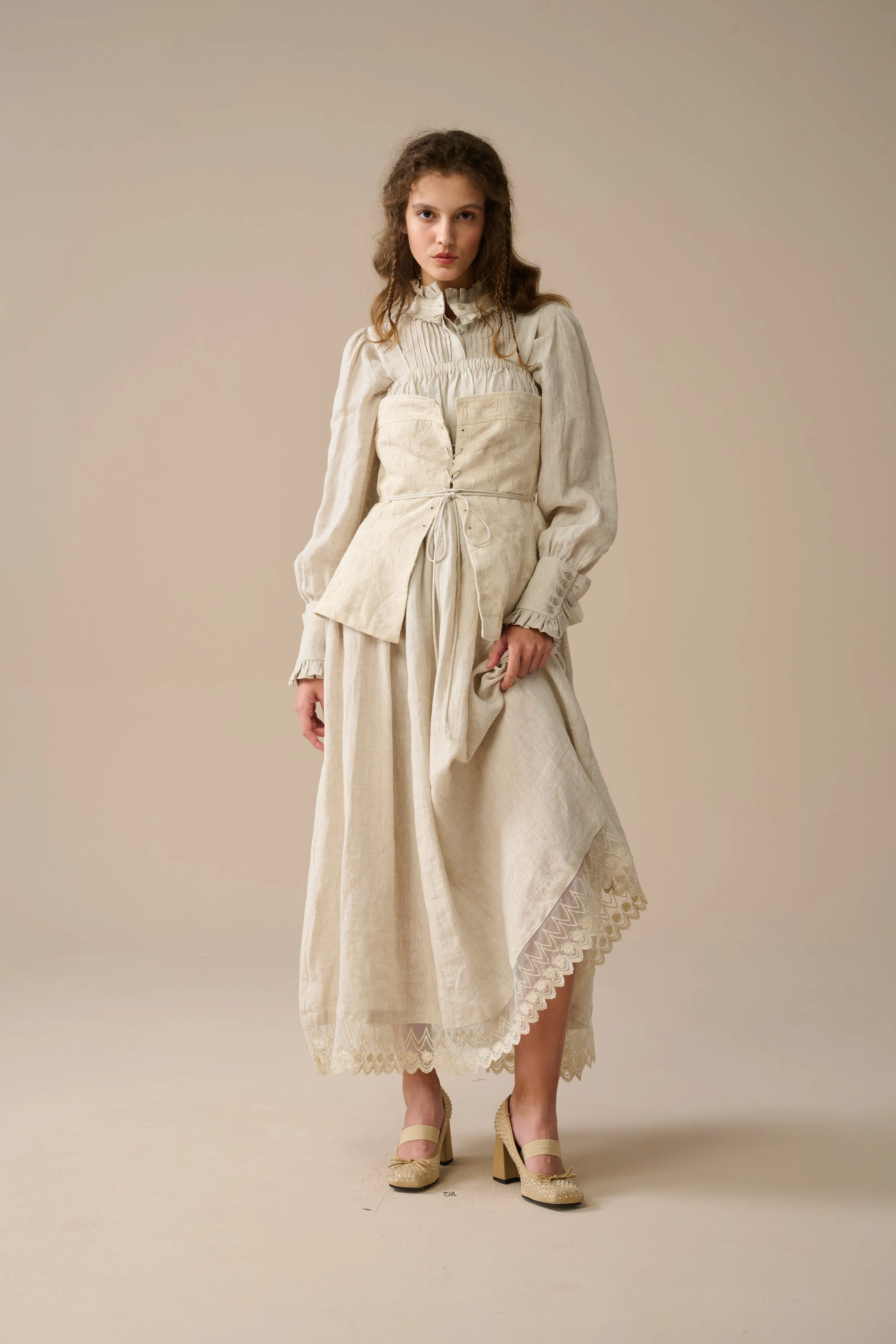 Michelle 22 | Embroidery Corset linen dress